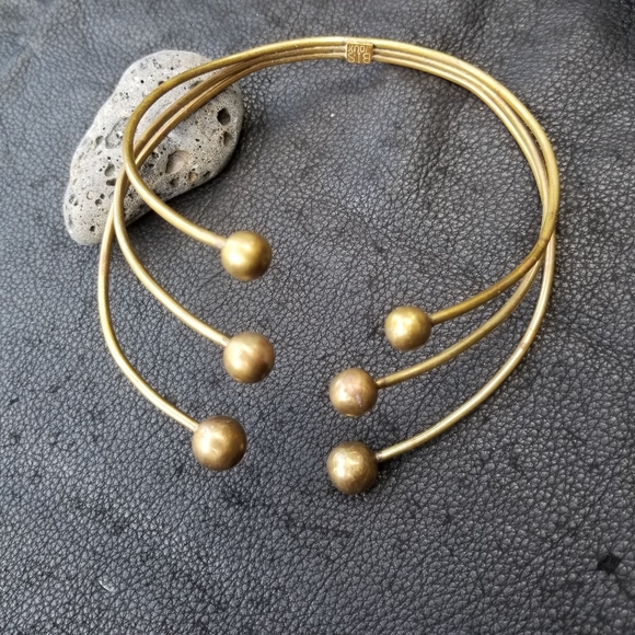 Brass pearld adjustable necklace collar handmade - Picture 3 of 4